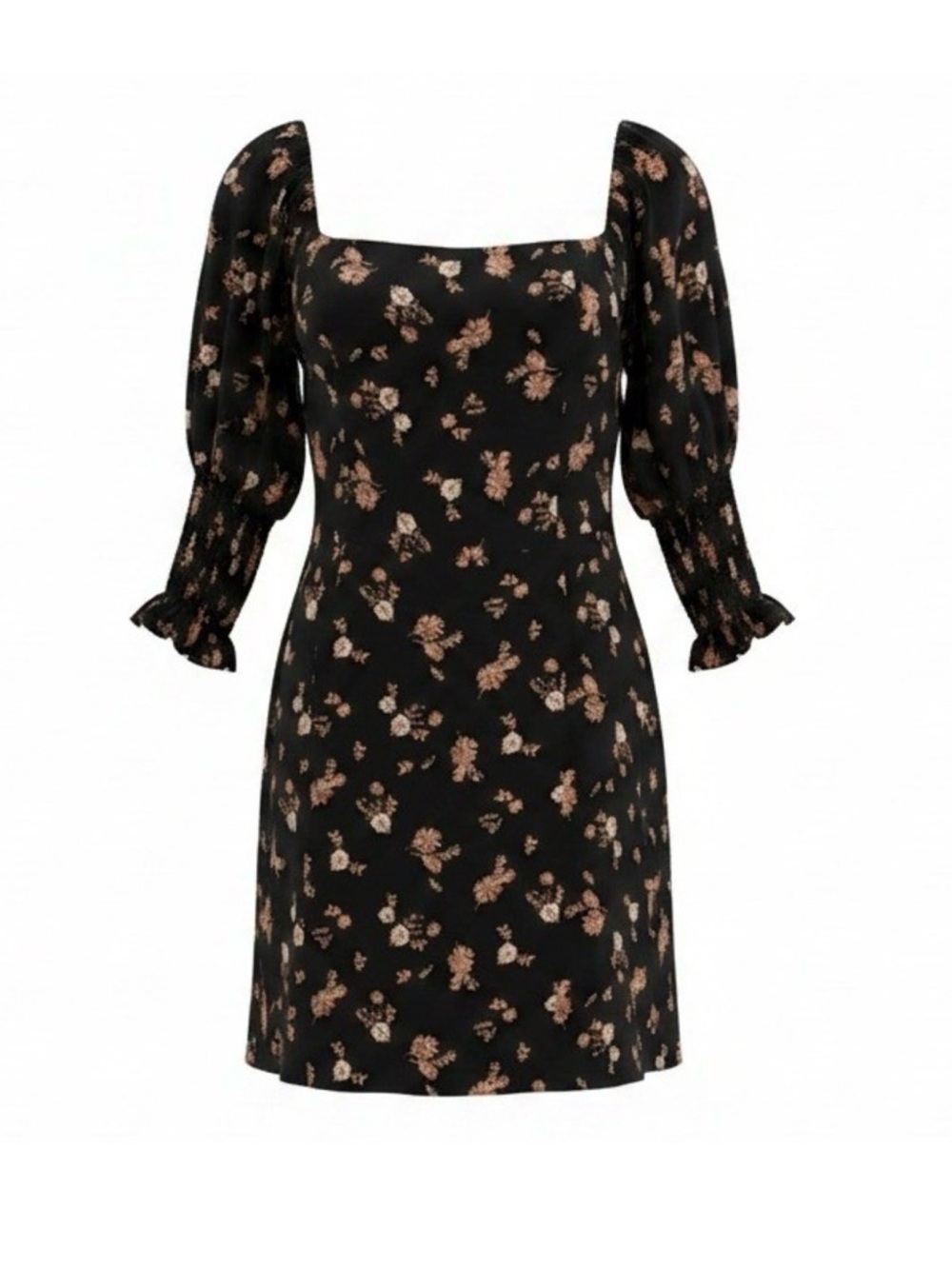 miami Black Mini Dress with Brown Floral Print